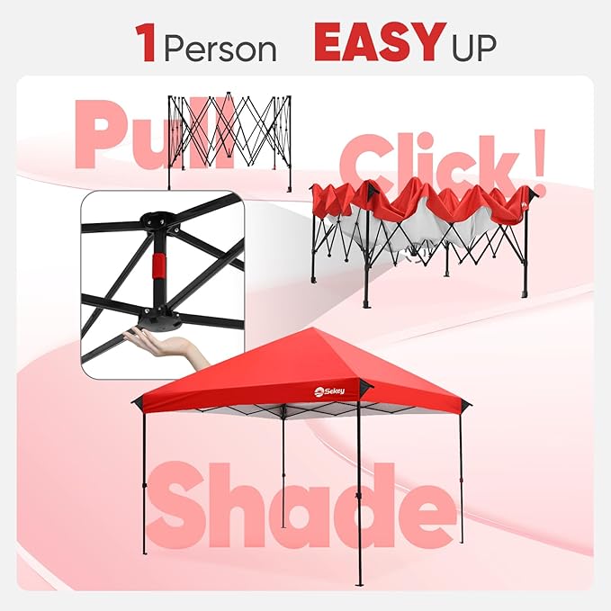 Sekey 10x10 Pop Up Canopy with One Push Setup-Easy Up Canopy with 99% UV Blocking - Instant Outdoor Sun Shade for Events, Parties, Camping- Commercial Gazebo with Weight Bags,Wind Proof&Waterproof