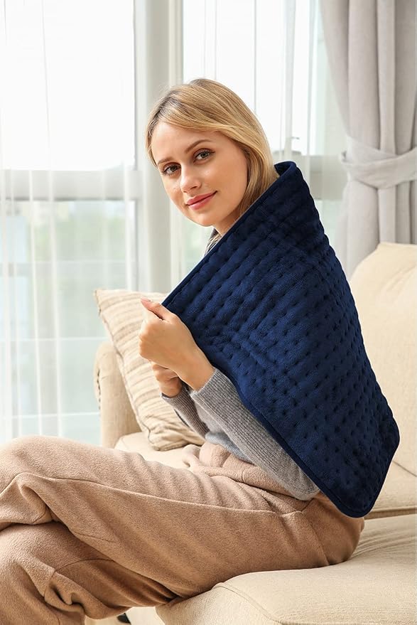 Ambershine 17''x33'' XXXL King Size Heating Pad with Fast-Heating Technology&6 Temperature Settings, Flannel Electric Heating Pad/Pain Relief for Back/Neck/Shoulders/Abdomen/Leg(Dark Blue)