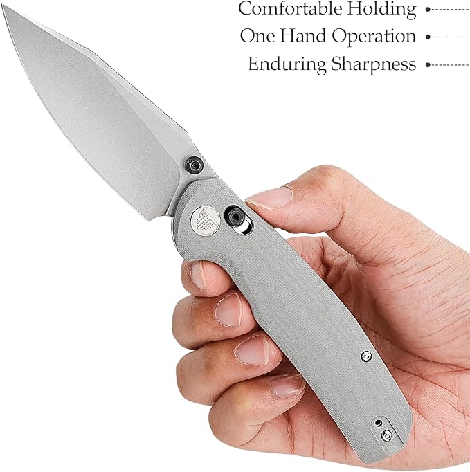 Axis Knives, EDC Folding Knife for Men, Pocket Knife with Clip,3.34” 14C28N Steel,Thumb Stud Blade,Grey G10 Handle.Outdoor Camping Tool,Hornet-03G