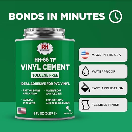 HH-66 Toluene Free Vinyl Cement, 8 oz. can - Vinyl Adhesive, Cement Glue, Repair Glue, Inflatables, Pool Liner, Tarps, Tents, Awnings, Mats, Covers, Waterproof, High Strength, RH Adhesives