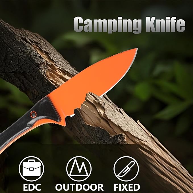Camping Knife, Fixed Blade Knife With Sheath, Hunting Knife 440c Steel For Outdoor, Hiking, Hunting, Camping (Orange)