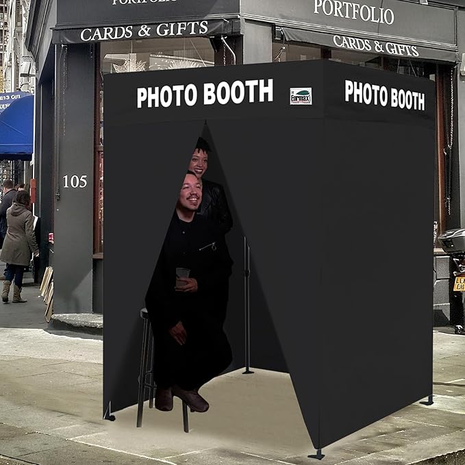 Eurmax USA 5'x5' Flat Top Pop-up Canopy Portable Photo Booth Tent for Events Wedding Photobooth for Professional Photos Photo Studio Photo Booth System with Roller Bag,Bonus 4 SandBags (Black)