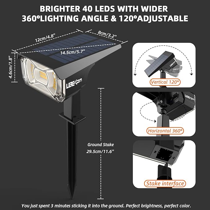 Solar Spot Lights Outdoor Landscape Lights, 40 LEDs Landscape Spotlights Outdoor Waterproof Auto On/Off Solar Garden Light, Outdoor Solar Light for Yard Palm Trees Driveway Patio Pool