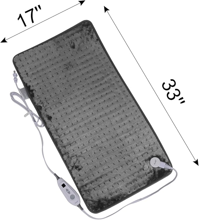 Ruqiji 17''x33'' XXXL King Size Heating Pad with 120 Minutes Auto Shut Off&6 Temperature Settings, Flannel Electric Heating Pad/Pain Relief for Back/Neck/Shoulders/Menstrual Pain/Leg Cramp (Dark Gray)