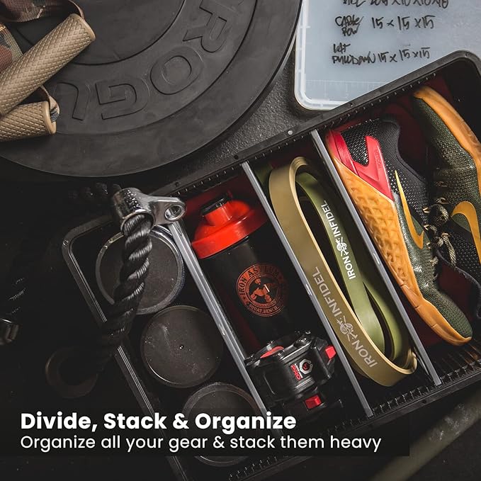SIDIO CRATE Starter Pack - Two Full Size and One Half Size SidioCrate, Stackable Outdoor Organizer Storage Bins with Clear Lid and Dividers - Clear