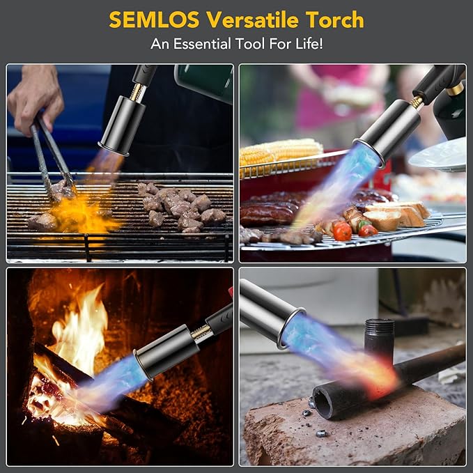 Semlos Propane Torch, Premium Metal Large Torch, Refillable Blow Torch Lighter with Adjustable & Wind Resistant Flame for Cooking, BBQ, Welding, DIY & Soldering (Propane Gas Not Included)