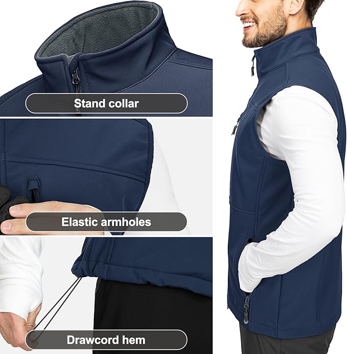 33,000ft Men's Lightweight Softshell Vest Outerwear Zip Up Fleece Lined Windproof Sleeveless Jacket for Golf Running Hiking