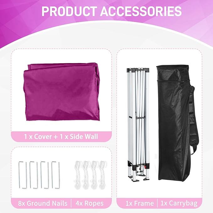 Outvita 6'x6' Pop Up Canopy Tent Commercial Instant Gazebo Tent, Waterproof & UV Protection Canopy Tent with Slant Legs & 1pc sidewall for Party Wedding Birthday BBQ Events