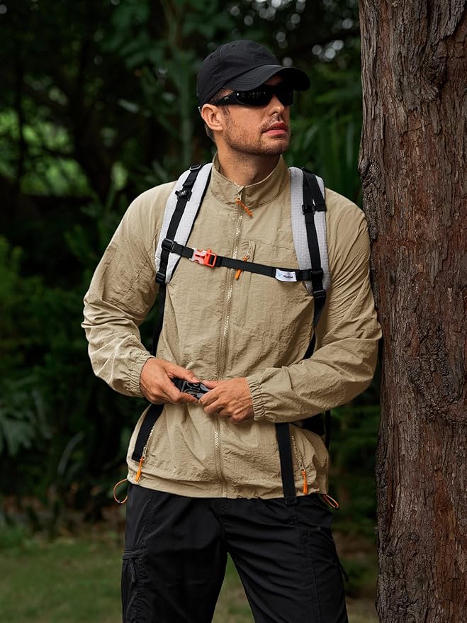 Yousify Mens Lightweight Jacket Windbreaker Full Zip Long Sleeve Outdoor Athletic Jackets for Hiking