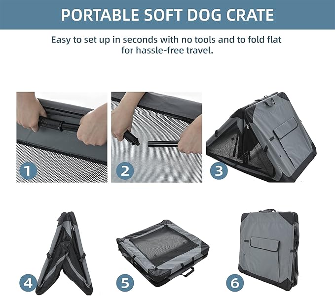 Pettycare 42 Inch Collapsible Foldable Soft Dog Kennel with Chew Proof Mesh Windows, Indoor & Outdoor Travel Dog Crate