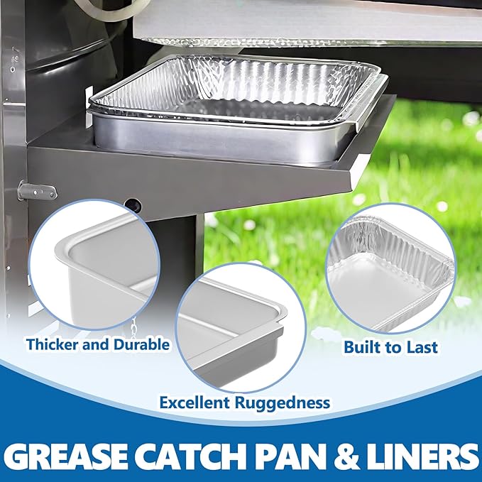SafBbcue 93305 Grease Catch Pan for Weber Spirit e-210 e-220 e-310 e-320 e-330 Genesis II e-310 e-315 e-325 e-330 e-335 Grill Grease Tray with Disposable Drip Liners,Replacement Part for Weber#83156
