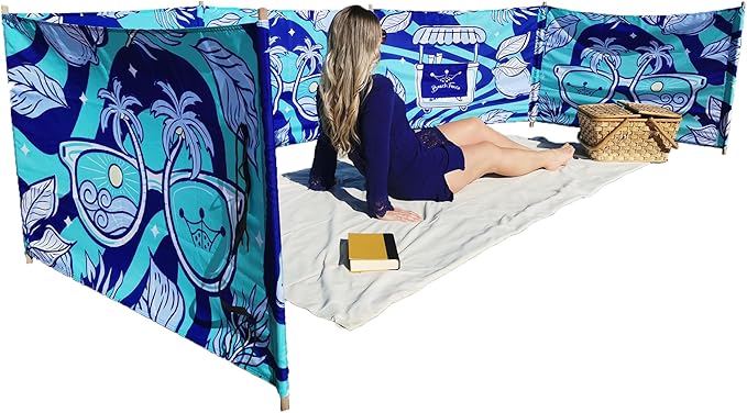 Premium 20 ft Beach Windscreen, Privacy Screen, Wind Blocker Free Rubber Mallet and Carry Bag Included (Cool Lemons)