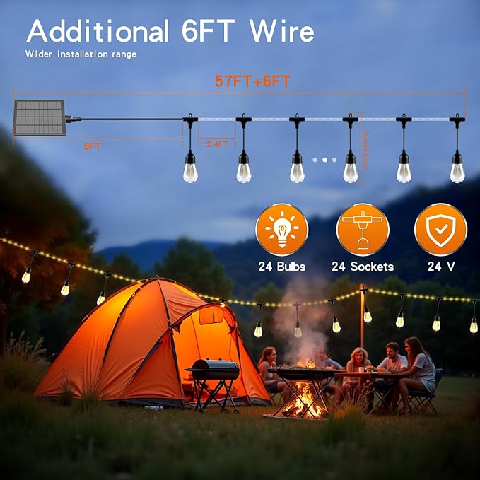 63FT Solar String Lights Outdoor Waterproof with USB Port & Remote Control Solar Patio Lights Long Last for 20+Hrs Dimmable Solar Power LED Shatterproof Bulbs solar lights for Camping Backyard Garden