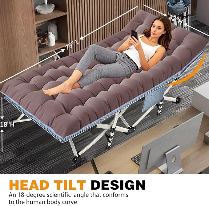 XXL Camping Cots Oversize Sleeping Bed with Comfortable Mattress Extra Large Camping Bed for Adults Cots Include Carry Bag for Adults Portable Folding Cots Easy to Set Up Nap Office Indoor Vacation