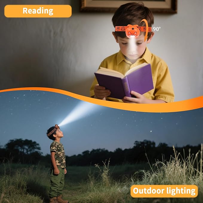 KunHe 4 Pack Kids Headlamp Christmas Stocking Stuffers Gifts for Girls Boys Adjustable LED Headlight for Camping Running with Animal Designs & Batteries Included