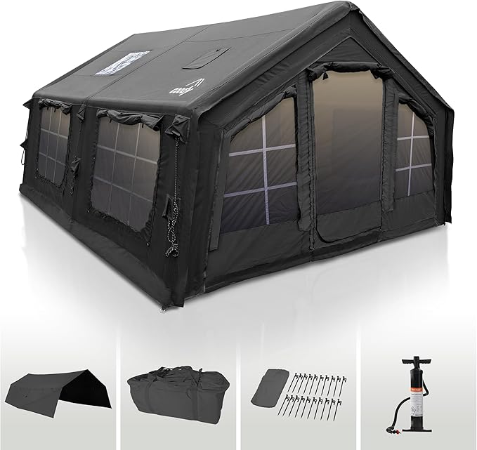 Coody | Rbm Outdoors Koala/Hub/Octopus Inflatable Tents for Camping with Stove Jack, 2/8/10 Person Luxury Canvas Blow Up Tent, 2 Room, Easy Setup Casa de Campaña, Large Inflatable House with Pump