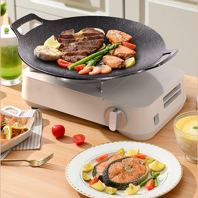 Grill Pan,13 Inch Non-stick Baking Pan+Brush+dry Cloth,Barbecue Pot Outdoor Camping Grill Plate Fry Pan for Stove Tops &Induction Compatible (33cm/13inch)