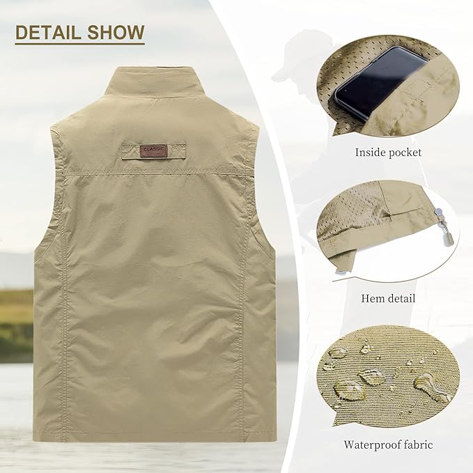 AOTORR Mens Outdoor Lightweight Safari Casual Work Photo Travel Fishing Vests