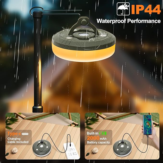 Camping String Lights 32.9FT/10 M Rollable, USB Portable Rechargeable Camping LED String Lights for Hiking Travel AWN Tent Yard Garden Decoration and Holiday Gift-Color