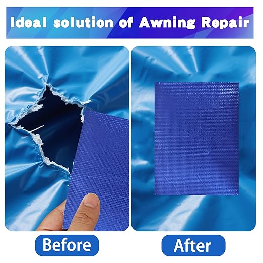 4.5Inch ร 40FT RV Awning Repair Tape with Scissors, Outdoor Heavy Duty Repair Tape for Tarp, Tent, Boat Cover, Canvas, Sail Tape, Waterproof, UVproof and Heat-resistant Tear Repair Pctch Kit (2, Blue)