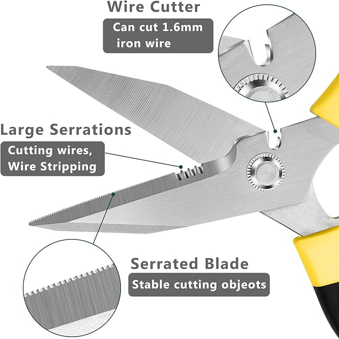 Utility Scissors Heavy Duty: sharp Scissors All Purpose heavy duty, Easy Cutting Carpet, Cardboard, Wires, Leather, Fabric(8'' Yellow)