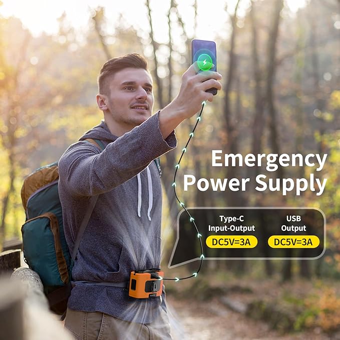 Socool 20000mAh Portable Waist Fan Clip on Wearable Belt Personal Fan Rechargeable, 40H Cooling Battery Operated with 10 Speeds & Dual Air Outlets, Neck Fans Hanging for Outdoor Jobsite Camping