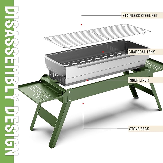 Portable Charcoal Foldable Grill, Small Grills Indoor or Outdoor BBQ Cooking Stainless Steel Desktop Charcoal Grill for Travel,Camping, Gardens, Picnics, Beach Parties, Backyard Barbecue