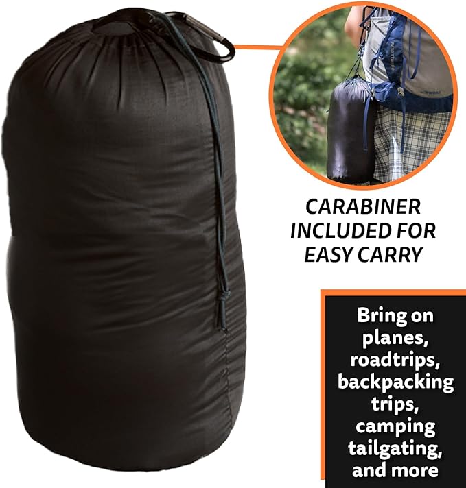 Ripstop Outdoor Camping Pillow and Blanket 3-in-1 - Versatile Lightweight Nylon Waterproof Stadium Blanket, Ultralight Backpacking Essentials, Travel Set - Black and Orange