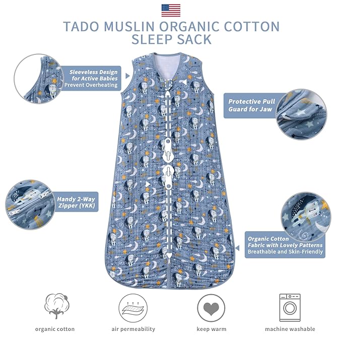 Baby Sleep Sack 2-4 T Boys & Girls Wearable Blanket 100% Organic Cotton 0.5 TOG Toddler Sleeping Sack 2- Way Zipper X-Large Bear