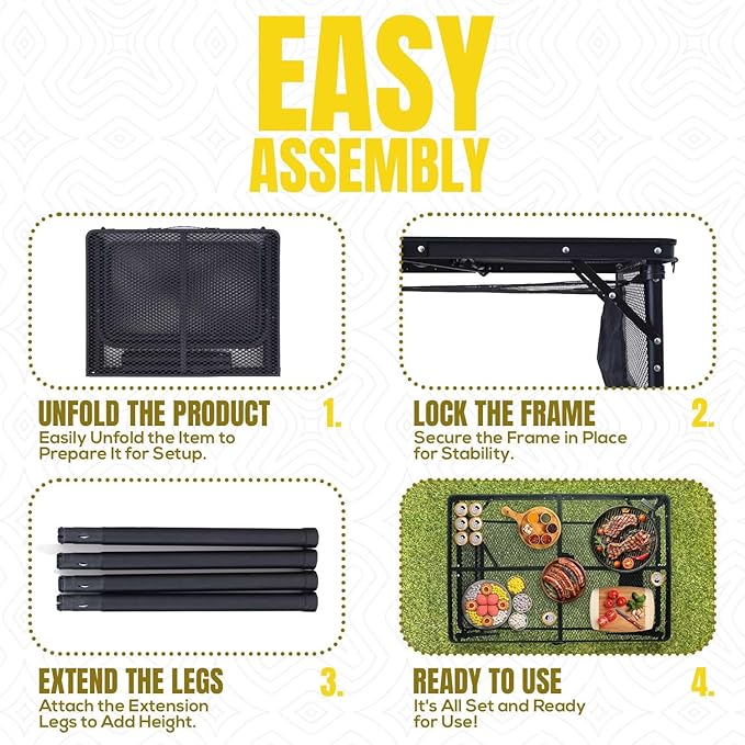 Foldable Outdoor Grill Table with Extension Boards - Support up to 88 lbs, Portable Camping Table for Beach, BBQ and RV