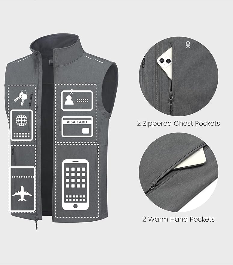 Little Donkey Andy Men's Golf Vest Warm Fleece Lining Hiking Vests Zip Up Sleeveless Outerwear Jacket