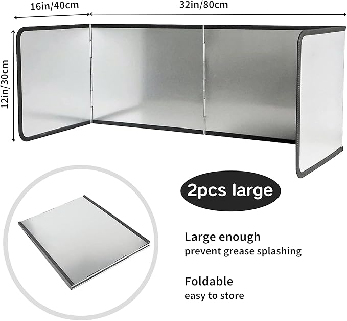 2 pcs 4 Sided Splatter Guards for Frying | Grease Splatter Guard for Frying Pan | Foldable Stainless Steel Grease Splatter Screen | Anti Splatter Foldable Kitchen Backsplash Protector for Stove Top