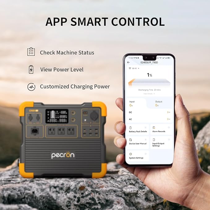 PECRON Portable Power Station E2400LFP with 4x200W Solar Panels, 2048Wh Solar Generator, 2400W LiFePO4 Battery Backup Expandable to 8192Wh, Fast Charging Power Station for Emergencies, Camping, RV