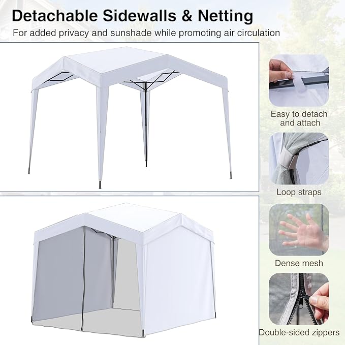 Tangkula 10x10Ft Pop up Canopy with Sidewalls, UPF50+ Portable Outdoor Screen Tent with Mesh Netting, Wheeled Bag, 8 Stakes, 4 Wind Ropes, Easy Set-Up Canopy Tent for Beach Party Event Camping (White)
