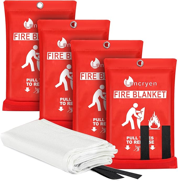 Lancryen 2025 Emergency Fire Blanket, Fire Extinguisher Blanket, Fire Suppression Fabric Flame Retardant Towel Flame Safety Cloth for Home, Kitchen, School, Grill, Car, Office, Warehouse(40” x 40”)