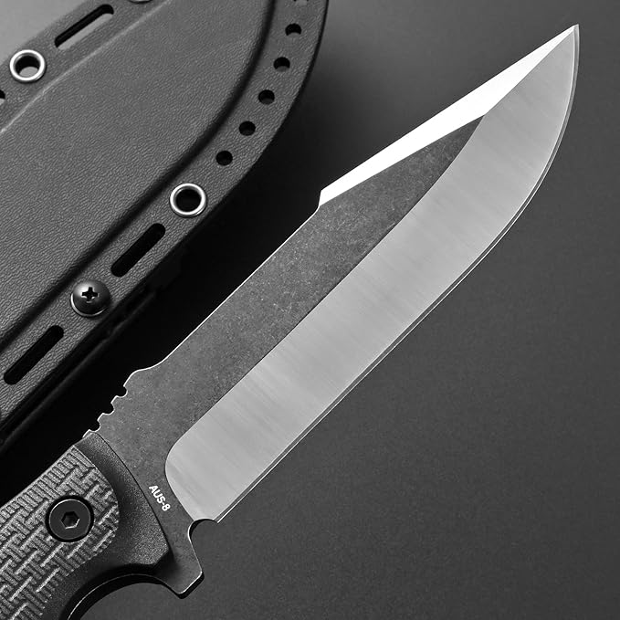 GTK3 Fixed Blade Knife AUS-8 Steel Blade Nylon Fiberglass Handle Full Tang EDC Tool Knifes for Outdoor Camping Survival Adventure Bushcraft (black)