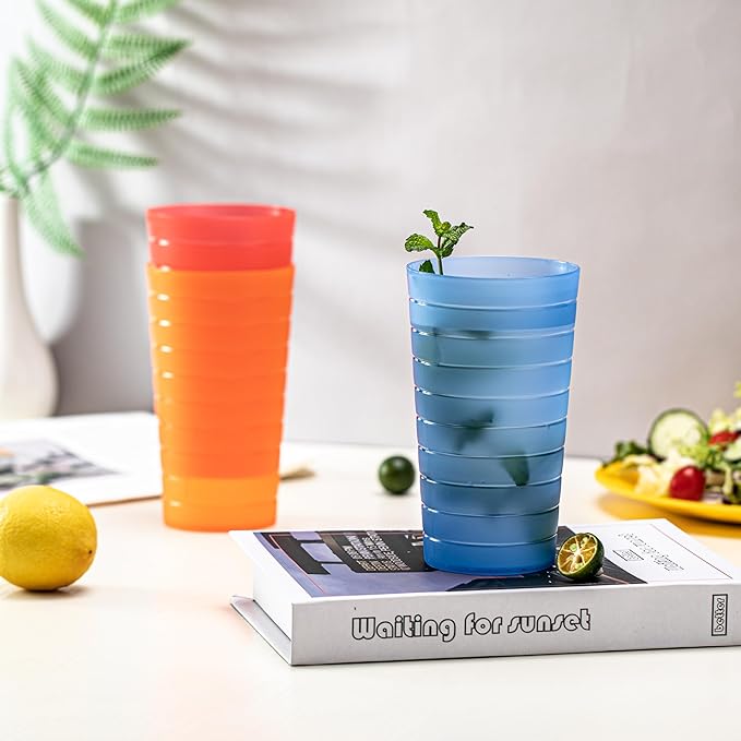 18-Piece Plastic Dinnerware Set, Unbreakable and Reusable Plastic Plates Bowls Tumblers, Multicolor