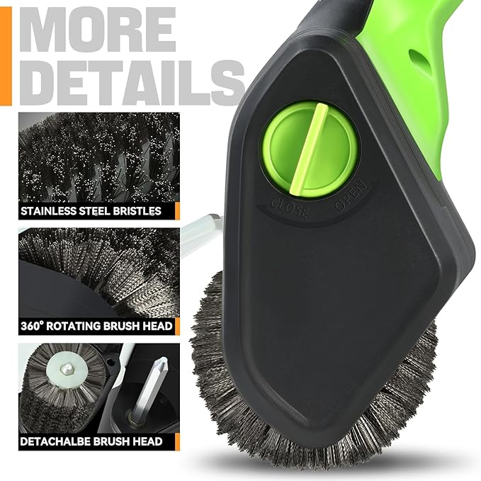 Auto Dynasty Cordless Electric Grill Brush, Rechargeable Grill Cleaning Scrub Brush with Rotating Cleaner Brush Head and Type-C Charging Cable for Outdoor Grill, Green/Black