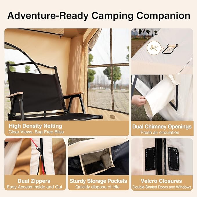 2025 Upgraded Waterproof Inflatable Camping Tent, Large Blow-Up Air Tent, No Assembly Needed Luxury Glamping House, Oxford Fabric