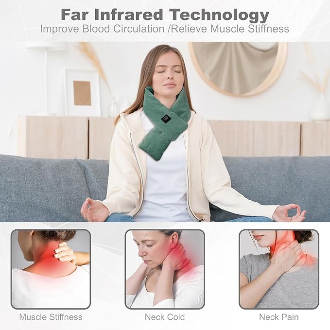 Heated Neck Wrap with 5000 mAh Power Bank, Cordless Heating Pad with Adjustable 3 Heat Settings, Soft Neck Warmer for Pain Relief, Muscle Relaxation, Portable Heated Neck Scarf
