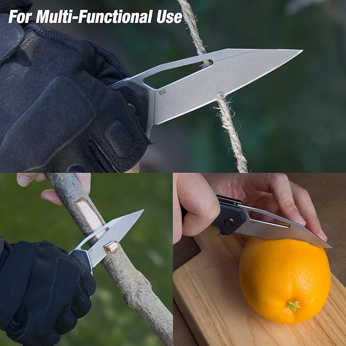 FLISSA Pocket Knife, Folding EDC Knife, 3.25 inch D2 Blade, G10 Handle, Liner Lock, for Outdoors, Hiking, Camping, Black
