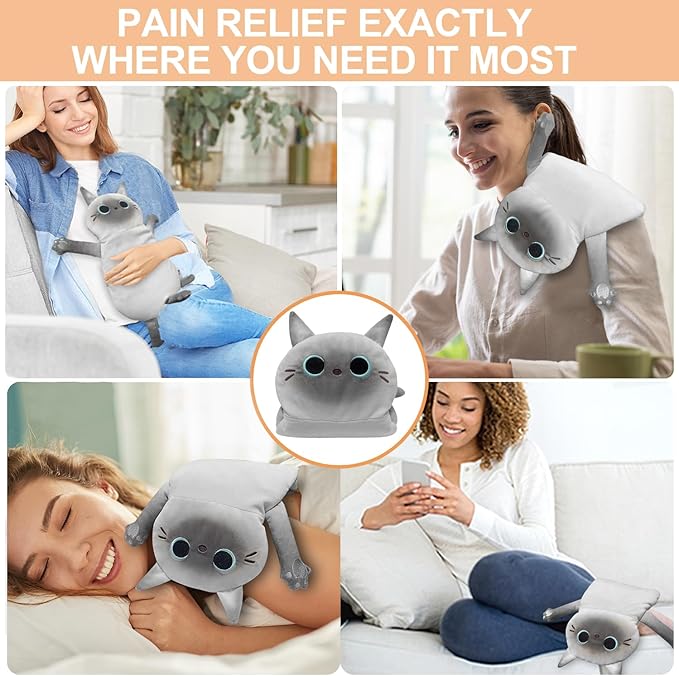 Microwave Heating Pad for Cramps Pain Relief, 22 * 13'' Moist Microwavable Stuffed Animal Period Menstrual Heating Pads for Back, Neck Shoulder and Knee, Big Siamese Cat