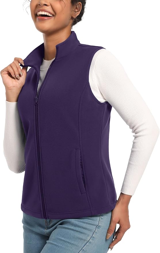 TACVASEN Women's Fleece Vest Lightweight Warm Vests Outerwear Sleeveless Zip Jacket Fall Winter Soft Vest with Pockets