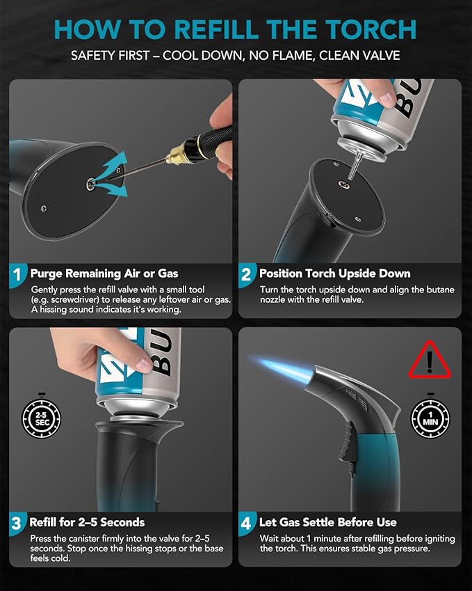 Cooking Torch Lighter - Refillable Butane Torch with Flame Lock, Adjustable Flame Mini Blow Torch Set for Cooking, Baking, Creme Brulee, Soldering (Gas Not Included)