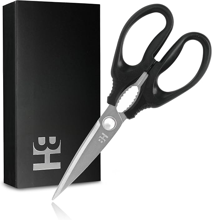 BOWERY HOME Kitchen Scissors - Heavy Duty Kitchen Shears - Lightweight Scissors - For Cutting Food, Meat, Fish, Vegetable - NOT MADE IN CHINA - Multi-purpose Kitchen Shears (8 inches)