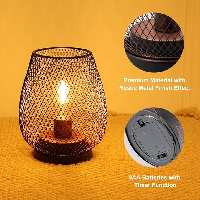NEEDOMO 2 Pack Battery Operated Lamp Outdoor Table Lantern, LED Table Lantern with Timer Mode, Vintage Decorative Lights Cordless Lamp Indoor Outdoor Patio Bedroom Living Room with LED Bulb