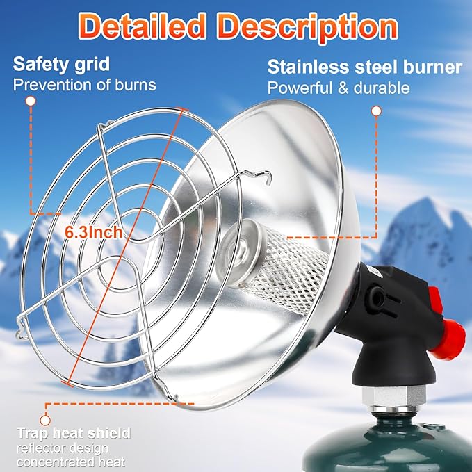 Portable Propane Heater for Camping, Outdoor Space Tent Heater, Cordless Patio Heaters with Electric Igniter, Control Valve, Foldable Gas Tank Holder, Ideal Garage Hiking Ice Fishing Hunting Buddy