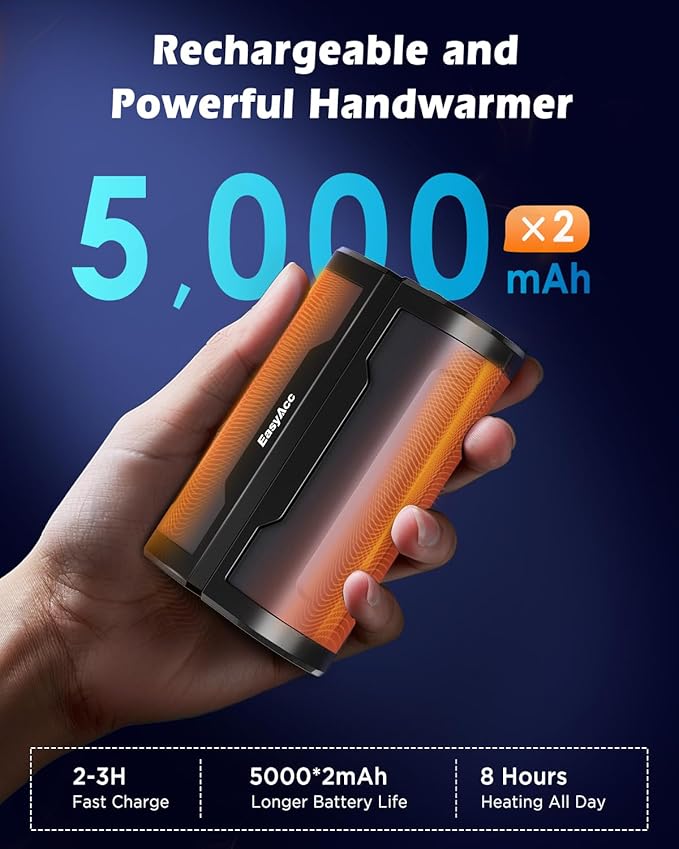 EasyAcc Hand Warmers Rechargeable 2 Pack, 10000mAh Magnetic Hand Warmers, 18Hrs Long Heating, with Camping Hook, Portable Power Bank, Pocket Size, Gifts for Christmas, Camping