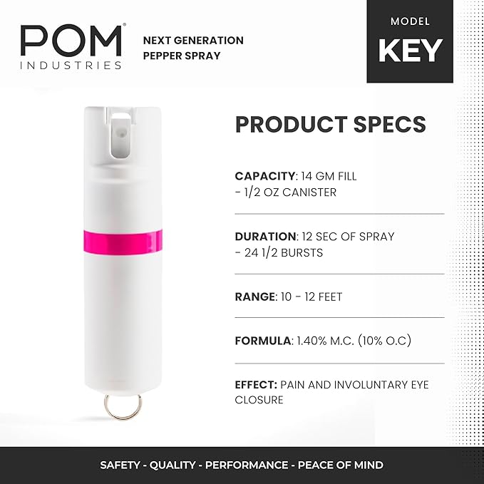 POM Pepper Spray Combo Pack, Keychain & Clip Model, Max Police Strength OC Formula, Quick Key Release, Flip Top Safety, 10 ft Range, 25 Bursts, 0.5 fl oz, Compact Tactical Design for Everyday Carry