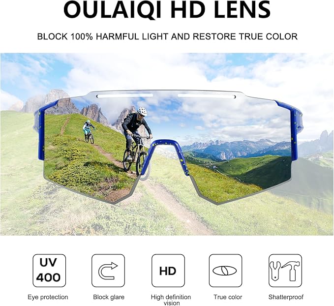 OULAIQI Cycling Sunglasses Polarized Sunglasses for Cycling Men Women with 1 Lens or 3 Interchangeable Lens Baseball Glasses
